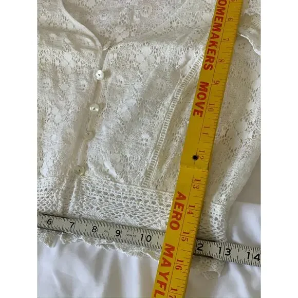 Free People White XS S Lace Cropped Button Short Sleeve Blouse Coquette - Picture 9 of 9